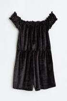 H & M - Off-the-shoulder Velour Romper - Black