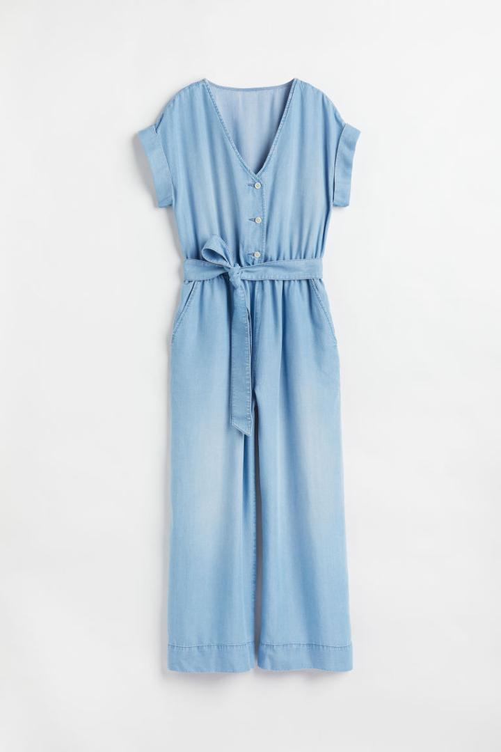H & M - H & M+ Denim V-neck Jumpsuit - Blue