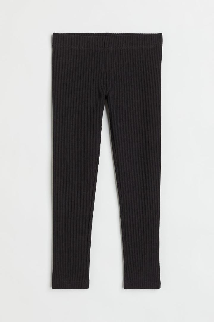 H & M - Ribbed Cotton Leggings - Black