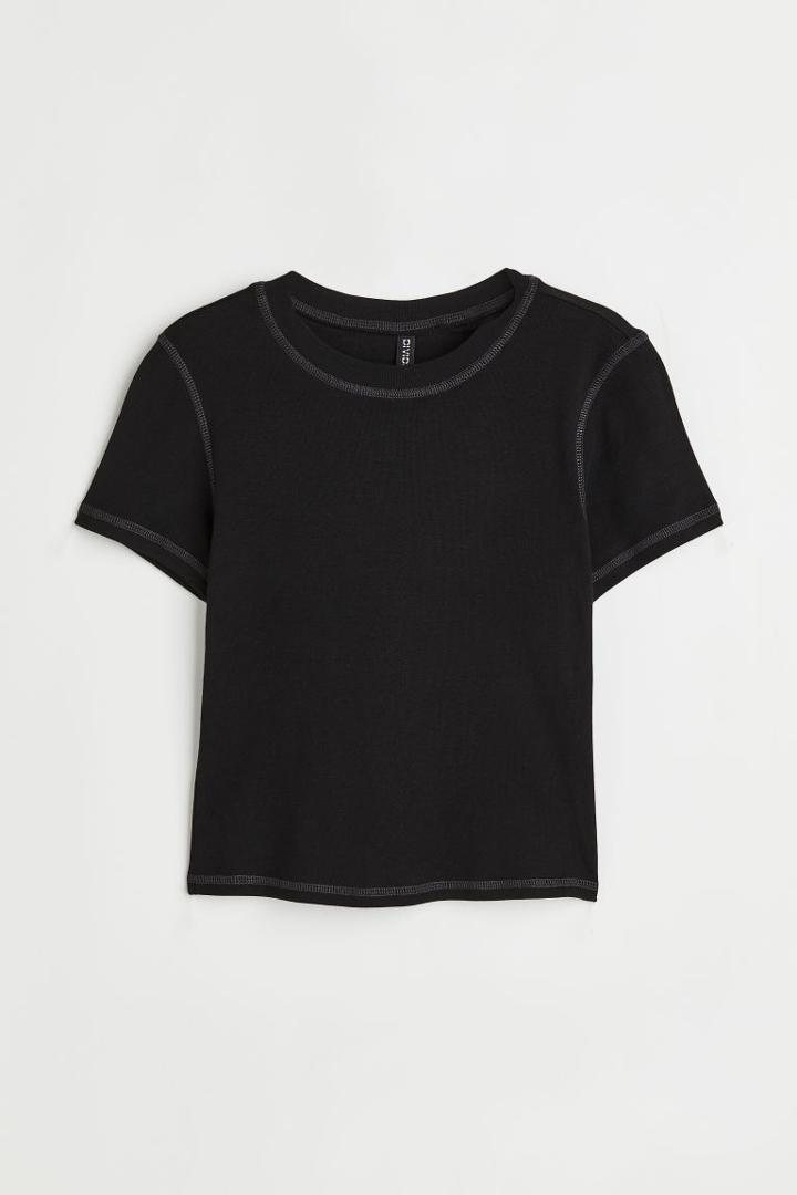 H & M - Flatlock-seam Top - Black