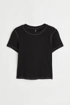 H & M - Flatlock-seam Top - Black