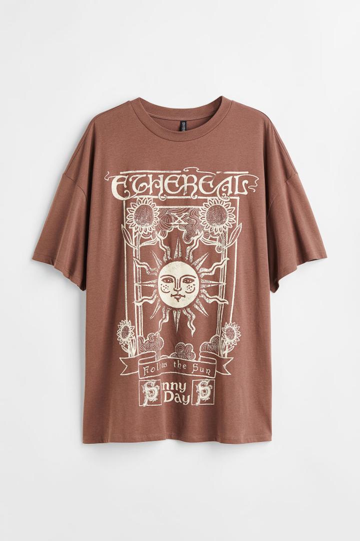 H & M - H & M+ Oversized Printed T-shirt - Beige