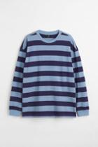 H & M - Oversized Fit Long-sleeved Piqu Shirt - Blue
