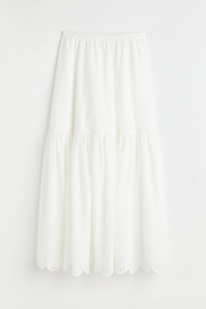 H & M - Cotton Skirt With Eyelet Embroidery - White