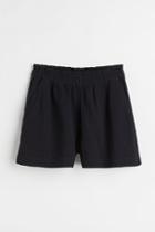 H & M - Crinkled Cotton Shorts - Black