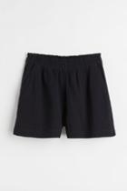H & M - Crinkled Cotton Shorts - Black