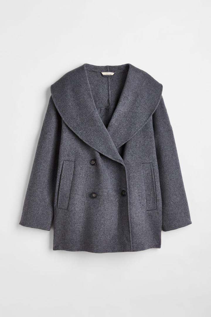 H & M - Double-breasted Wool-blend Coat - Gray