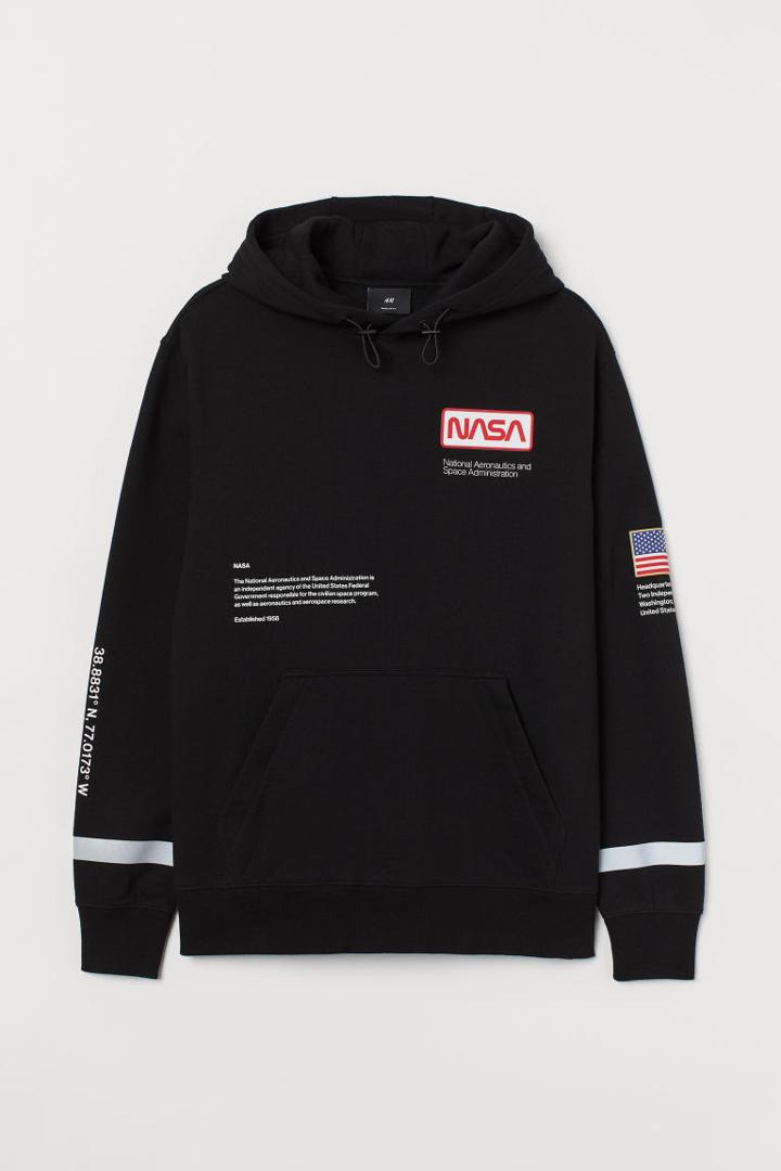 H & M - Regular Fit Reflective Hoodie - Black
