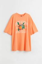 H & M - Oversized Printed T-shirt - Orange