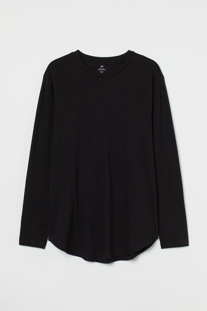 H & M - Long-sleeved Shirt Long Fit - Black