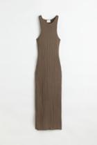 H & M - Rib-knit Bodycon Dress - Beige