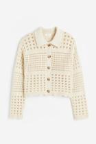 H & M - Hole-knit Sweater With Collar - Beige