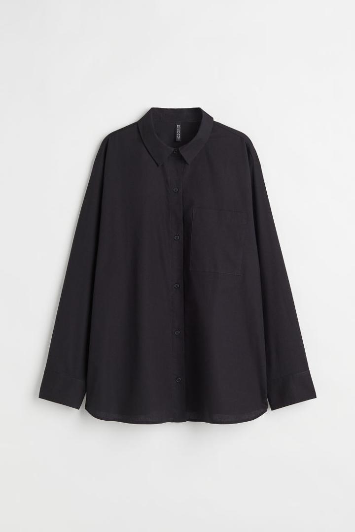 H & M - Oversized Poplin Shirt - Black