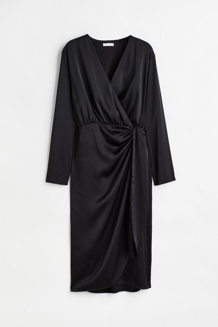 H & M - Satin Wrap Dress - Black