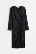 H & M - Satin Wrap Dress - Black