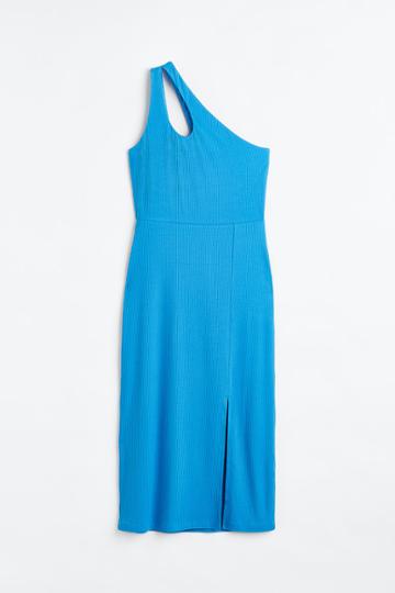 H & M - One-shoulder Ribbed Dress - Blue