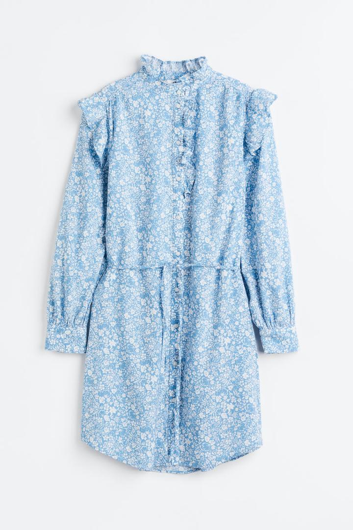 H & M - Ruffle-trimmed Dress - Blue