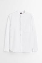 H & M - Linen-blend Band-collar Shirt - White