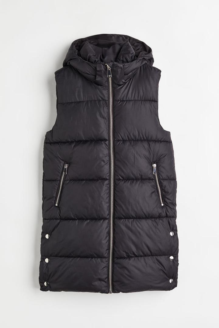 H & M - Long Puffer Vest - Black