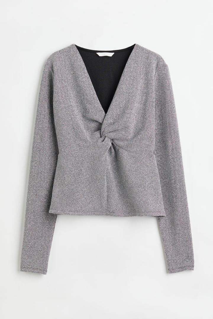 H & M - H & M+ Knot-detail Jersey Top - Silver