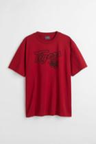 H & M - Printed Cotton T-shirt - Red