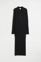 H & M - Collared Rib-knit Dress - Black