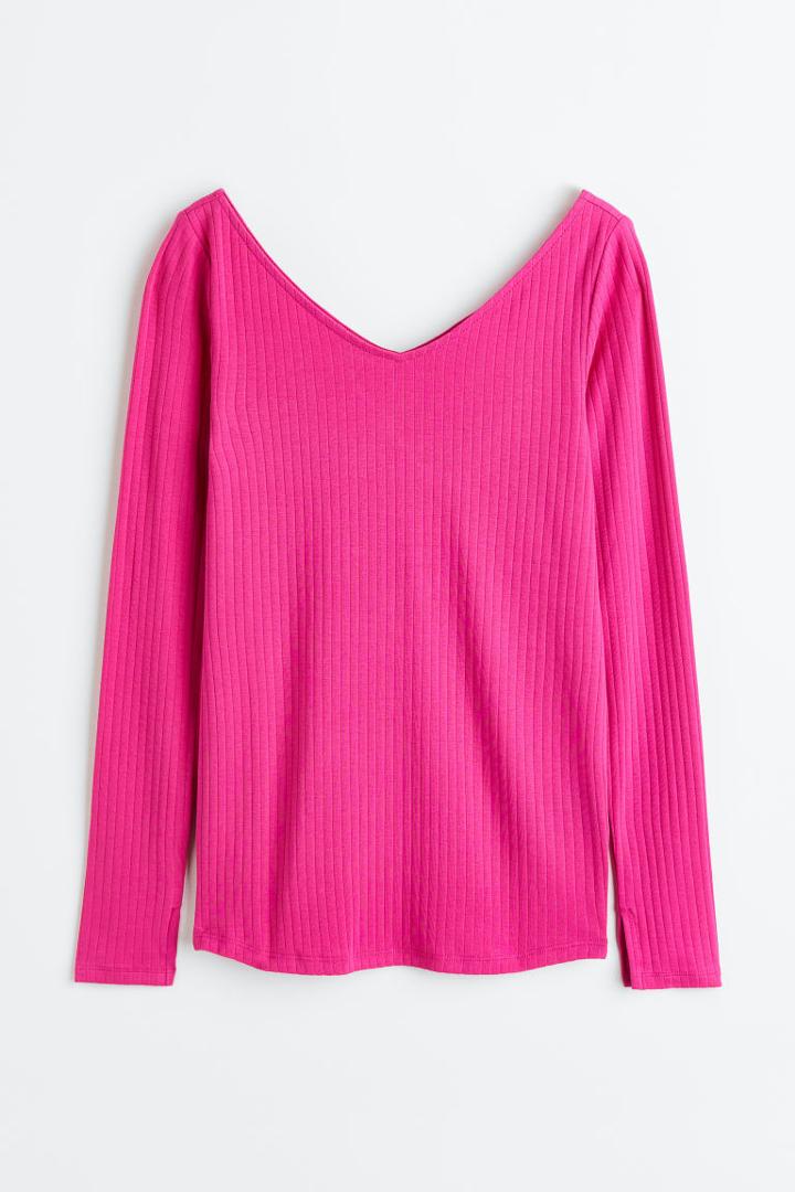 H & M - Mama Long-sleeved Ribbed Top - Pink