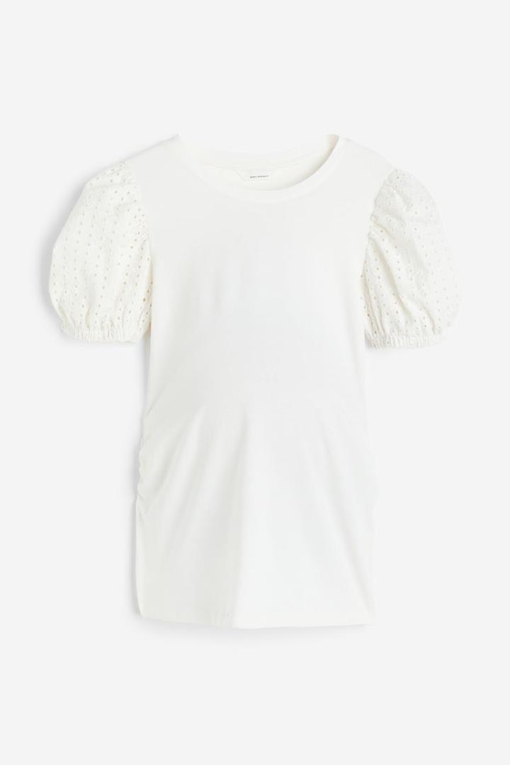 H & M - Mama Puff-sleeved Top - White