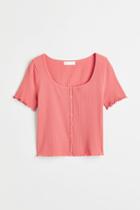 H & M - Button-front Ribbed Top - Red