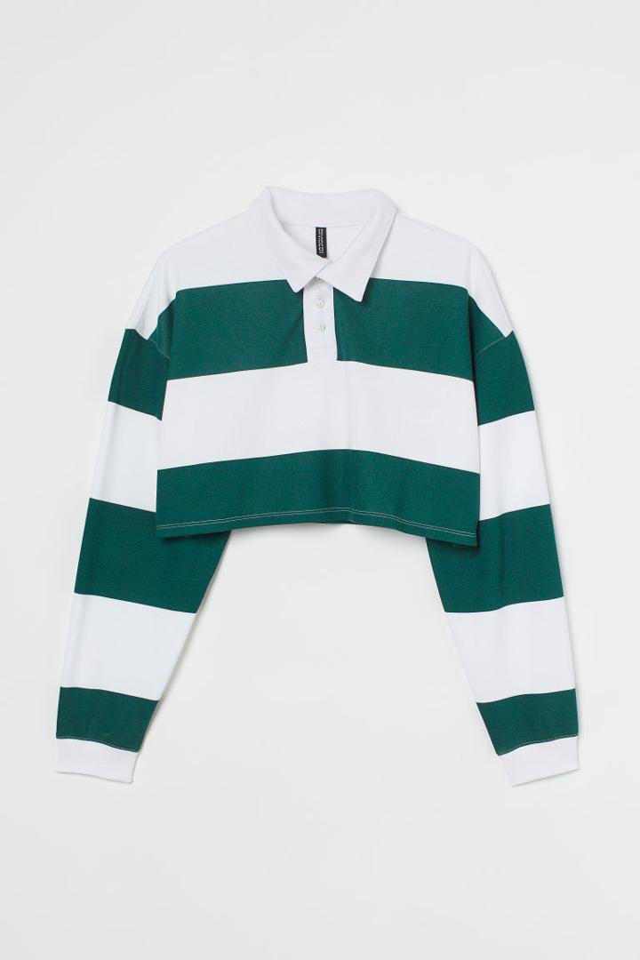 H & M - H & M+ Rugby Crop Shirt - Green