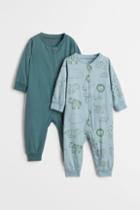 H & M - 2-pack Jumpsuits With Zip - Turquoise