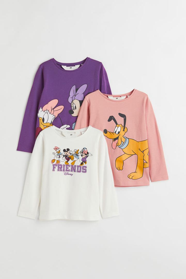 H & M - 3-pack Printed Tops - Purple