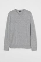 H & M - V-neck Cotton Sweater - Gray