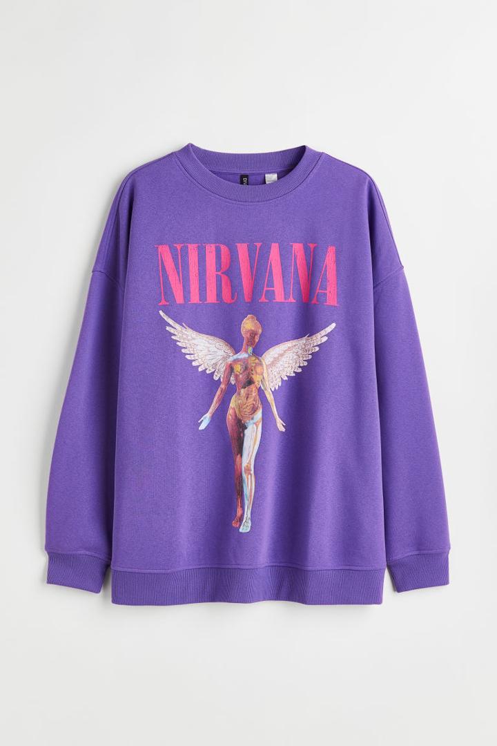 H & M - H & M+ Oversized Printed Sweatshirt - Purple