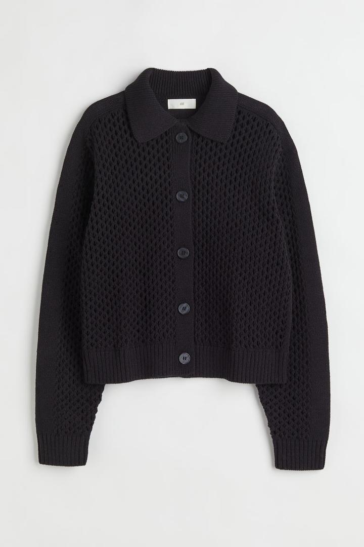 H & M - Mesh-knit Cardigan - Black
