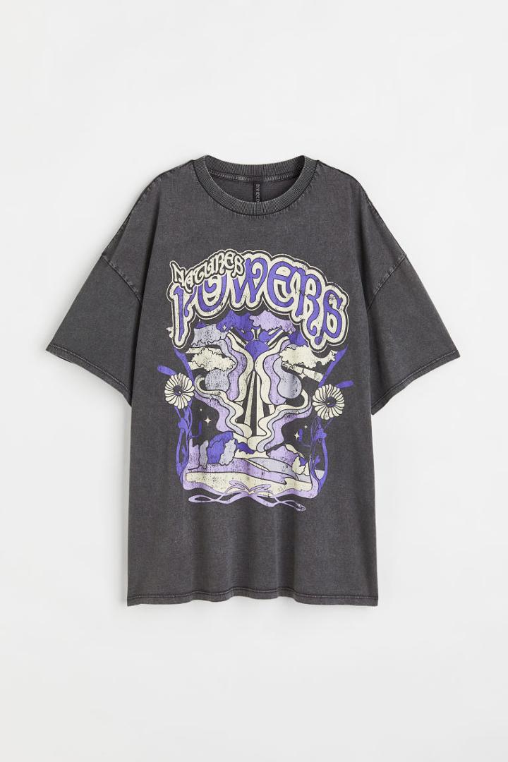 H & M - Oversized Printed T-shirt - Black
