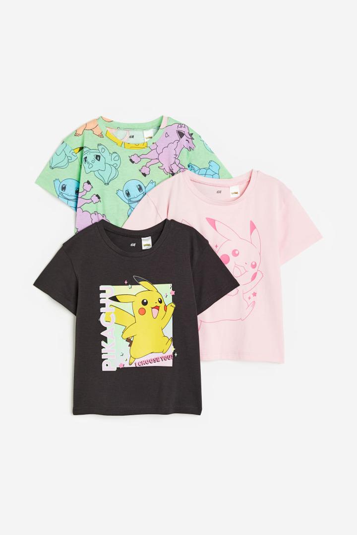 H & M - 3-pack Printed Jersey Tops - Gray