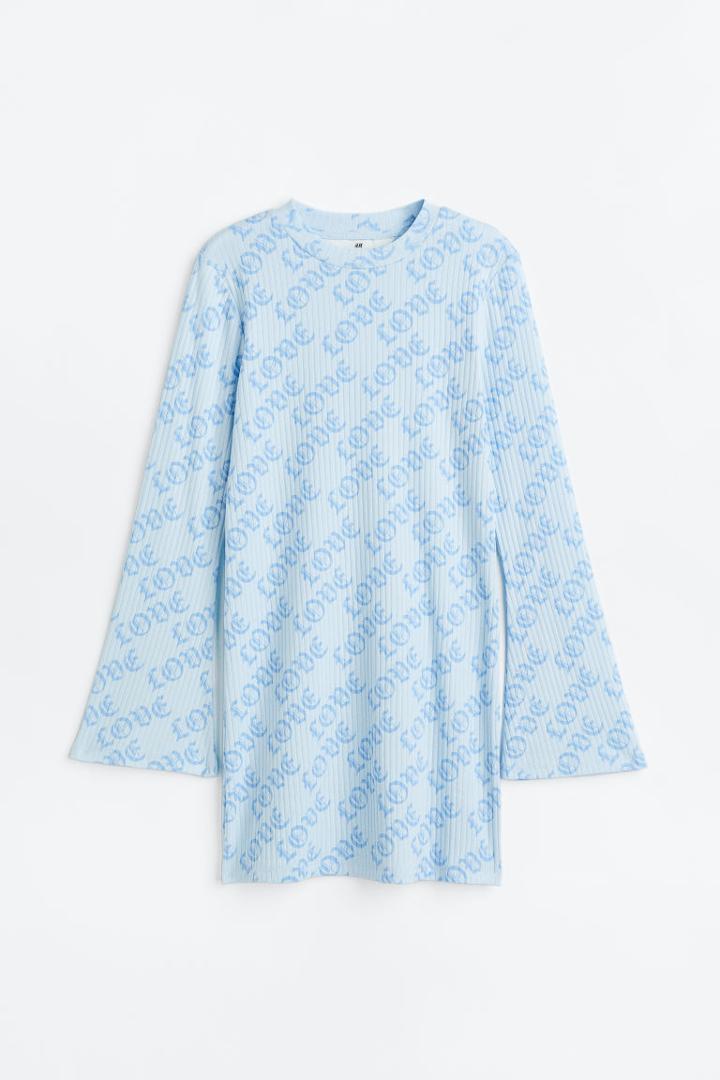 H & M - Trumpet-sleeved Jersey Dress - Blue