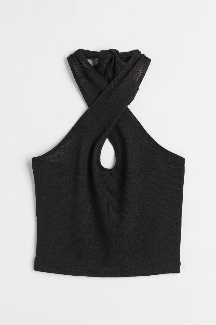 H & M - Fine-knit Halterneck Top - Black