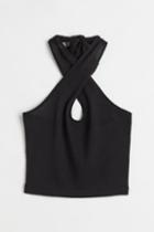 H & M - Fine-knit Halterneck Top - Black