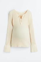 H & M - Mama Tie-front Rib-knit Top - Beige