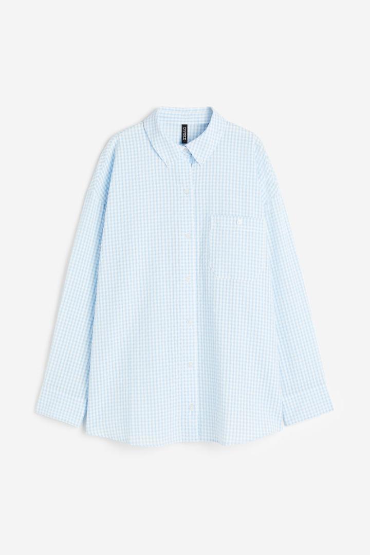 H & M - Oversized Seersucker Shirt - Blue