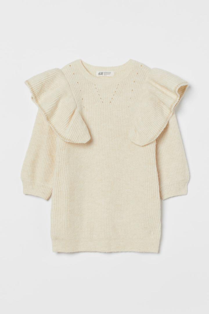 H & M - Flounce-trimmed Knit Dress - Beige