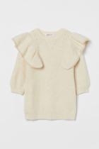 H & M - Flounce-trimmed Knit Dress - Beige