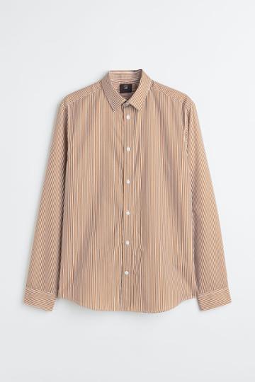 H & M - Slim Fit Easy-iron Shirt - Beige