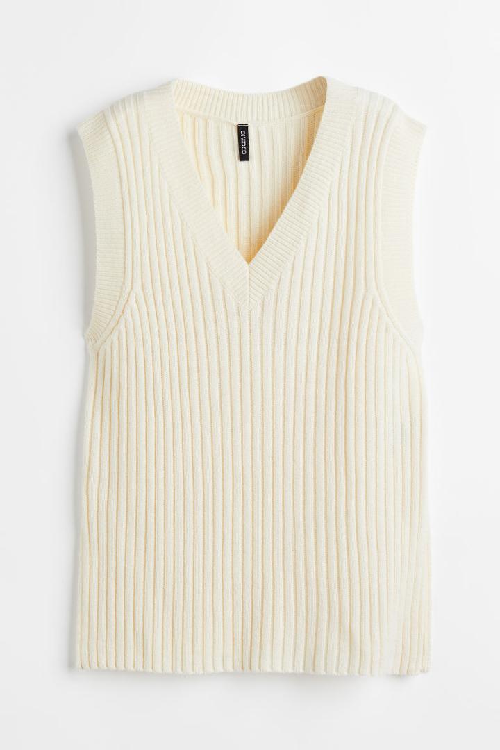 H & M - Oversized Rib-knit Sweater Vest - White