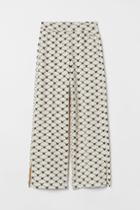 H & M - Wide-leg Printed Joggers - Beige
