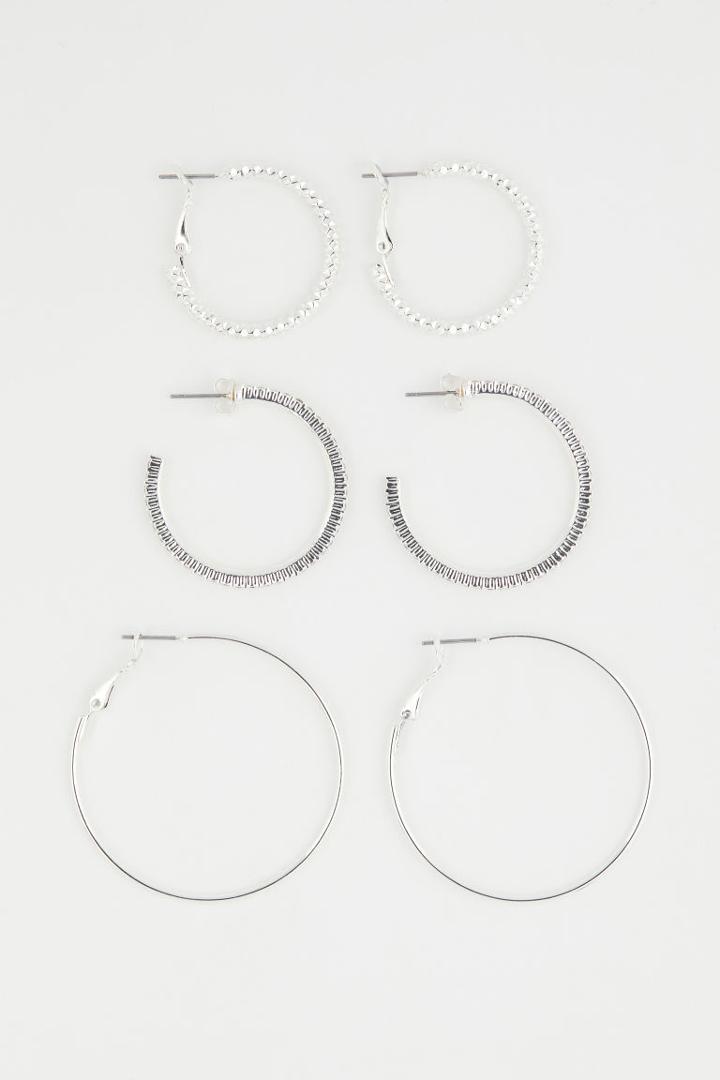 H & M - 3 Pairs Hoop Earrings - Silver