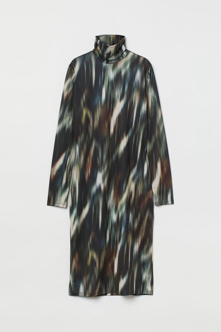 H & M - Fitted Turtleneck Dress - Black