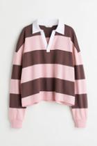 H & M - Collared Jersey Top - Pink